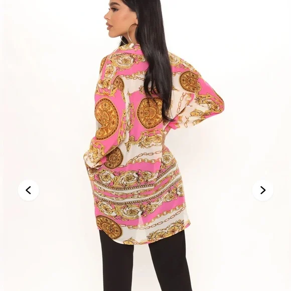 NWT Fashion Nova Green and Gold Chain Print Shirts - Picture 5 of 8